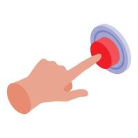 Hand pushing red button activating emergency system vector