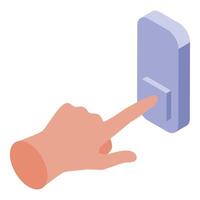 Hand pushing light switch button, turning lights on and off vector