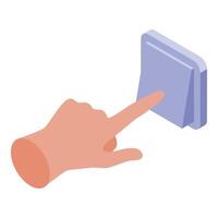 Hand pressing light switch button, isometric view vector