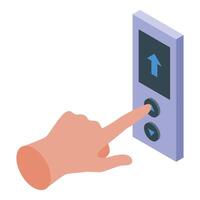 Hand pushing elevator up button in isometric view vector