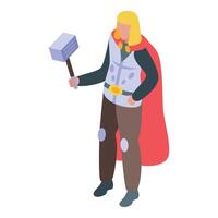 Blond norse god wielding mjolnir, hammer of thunder, in isometric view vector
