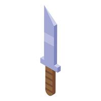 Isometric knife with wooden handle pointing upwards vector