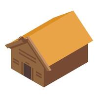 Wooden hut with thatched roof in isometric view depicting traditional architecture vector