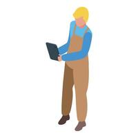 Farmer using tablet for smart farming and precision agriculture management vector