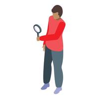 Person using magnifying glass exploring details with focus vector