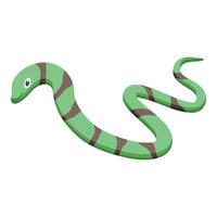 Green snake slithering with brown stripes, isometric reptile icon vector
