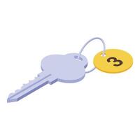 Hotel room key with number three hanging on key ring vector