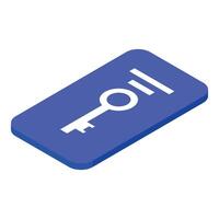 Digital key protecting smartphone access, isometric security icon vector