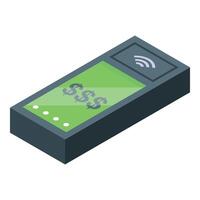 Wireless pos terminal showing dollar symbols on green screen displaying successful transaction vector