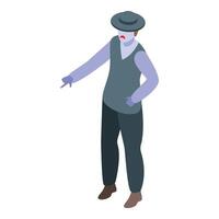 Mime artist pointing with finger and expressing sadness, isometric illustration vector
