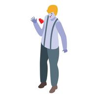 Sad mime artist performing with floating red heart isometric icon vector