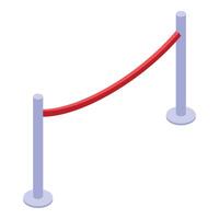 Red barrier rope connecting two metal stanchions in isometric view vector
