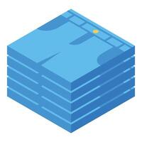 Stack of folded light blue jeans showing pockets and belt loops vector