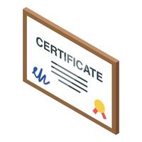 Framed certificate showing signature and gold seal in isometric view vector