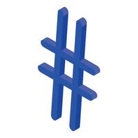Blue hashtag symbol floating in isometric view vector