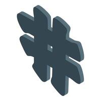 Isometric hashtag symbol floating on white background vector