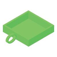 Empty green square container with ring handle, isometric view vector