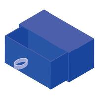 Open empty blue drawer with handle in isometric view vector