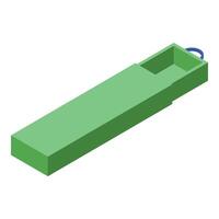 Green sliding box opening with blue handle in isometric view vector