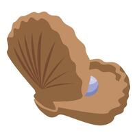 Open shell revealing a shiny pearl, isometric illustration vector