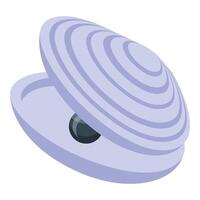 Open shell showing a big black pearl inside, bivalve mollusk vector
