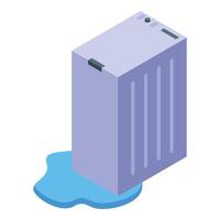 Broken refrigerator leaking water on floor creating puddle vector