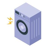 Broken washing machine making noise with electricity sparks isometric view vector
