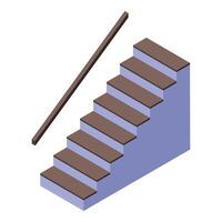 Staircase with wooden steps and handrail leading upwards in isometric view vector