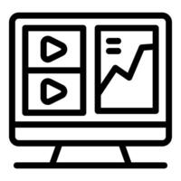 Computer monitor displaying play buttons and growth chart vector