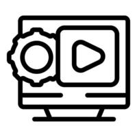 player setting on desktop computer screen with play button and gear icon vector