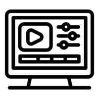 editing software displaying on computer monitor with play button and timeline vector