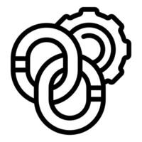 Intertwined hyperlink chains symbolizing connection and a gear representing functionality vector