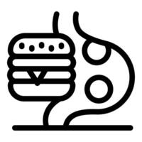 Stomach digesting cheeseburger, digestive problems and fast food concept vector