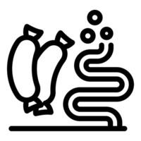 Sausage making process depicted with intestines and bubbles vector