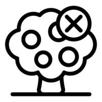 Gardener cutting down fruit tree with cross mark icon vector