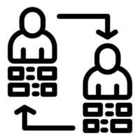 Exchanging data between people representing decentralized database storage vector
