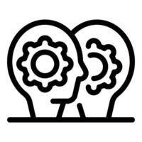 Two heads thinking and sharing mechanical gears, teamwork and collaboration vector