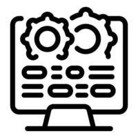 Computer showing working settings and binary code data processing vector