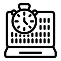 Stopwatch measuring working time on laptop screen displaying spreadsheet vector