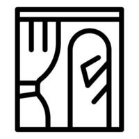 Fitting room with curtain and mirror, changing room icon, simple black line style vector