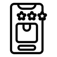 Mobile phone showing three stars customer rating for online shopping app vector