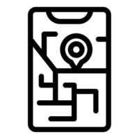 Smartphone showing city map with location pin, navigation app icon vector