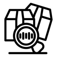 Magnifying glass showing barcode on cardboard boxes representing inventory control vector