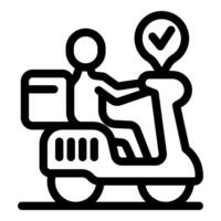 Delivery man riding scooter with check mark icon, fast and reliable parcel delivery service vector