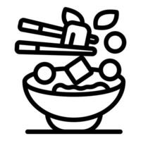 Chopsticks picking up tofu from bowl of miso soup with vegetables vector