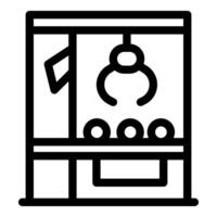 Claw crane arcade game grabbing toy in booth with joystick and prizes vector