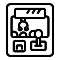Claw crane arcade game grabbing a prize with joystick and coin slot vector
