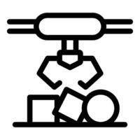 Robotic arm picking up geometric shapes on assembly line vector