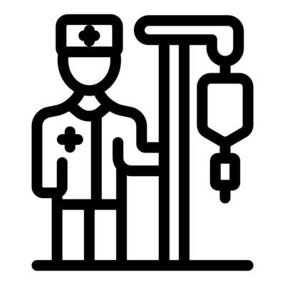 Doctor standing next to iv drip icon representing healthcare and medical treatment