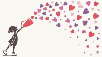 A playful rain of heart-shaped confetti in pink, red, and purple hues, scattered across a light neutral backdrop, leaving a clear space in the middle for copy. vector